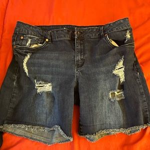 Blue distressed jean shorts